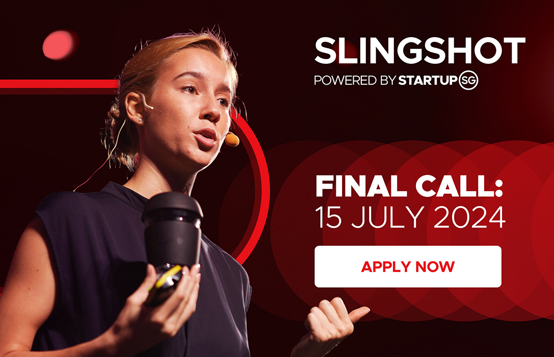 Graphic banner of SLINGSHOT startup competition with the words FINAL CALL: 15 JULY 2024